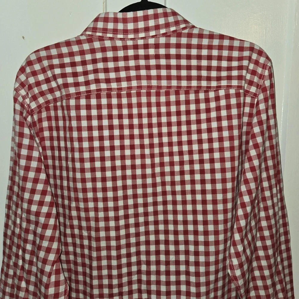 Hollister Mens XL Red White Gingham Button Down Long Sleeve Shirt Seagull Logo - Picture 7 of 7